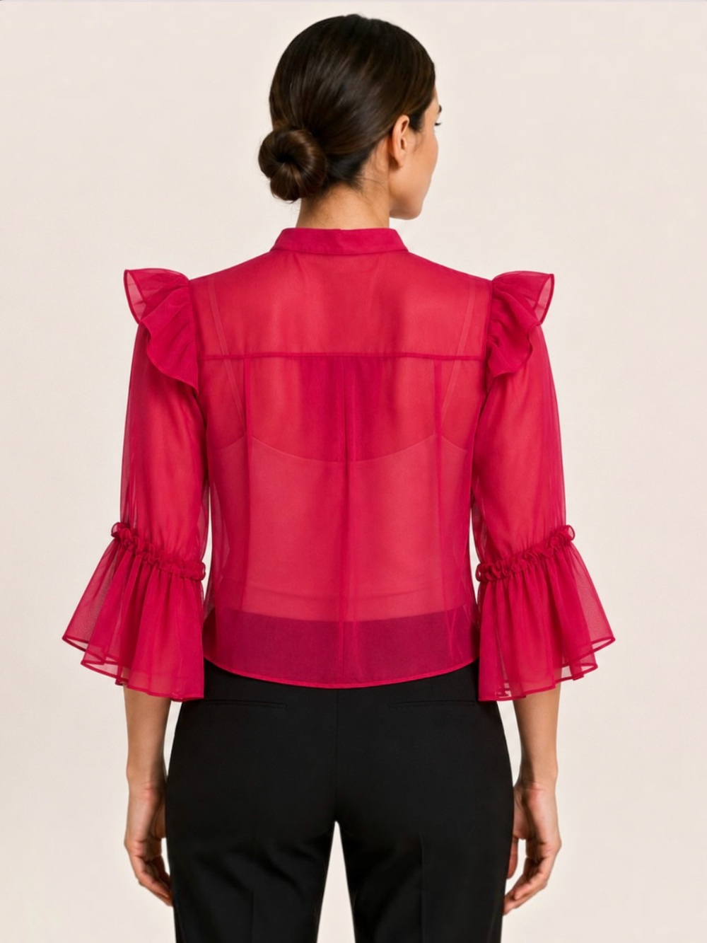 Alice + Olivia Silk Chiffon Ruffle Blouse Sheer Top Bell Sleeves Whimsigoth S - Picture 4 of 16